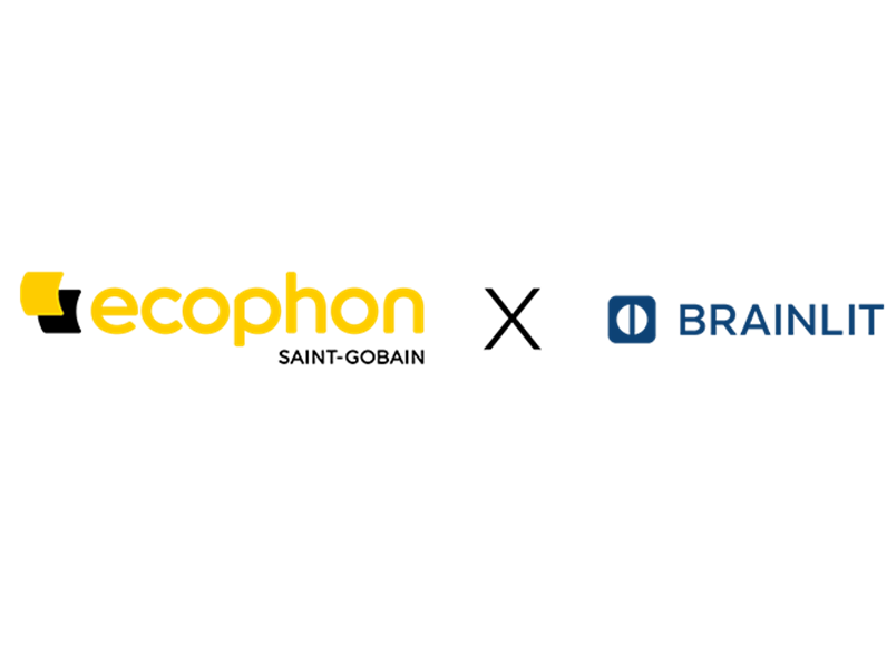 The logotypes of Ecophon and BrainLit next to each other with an x in between